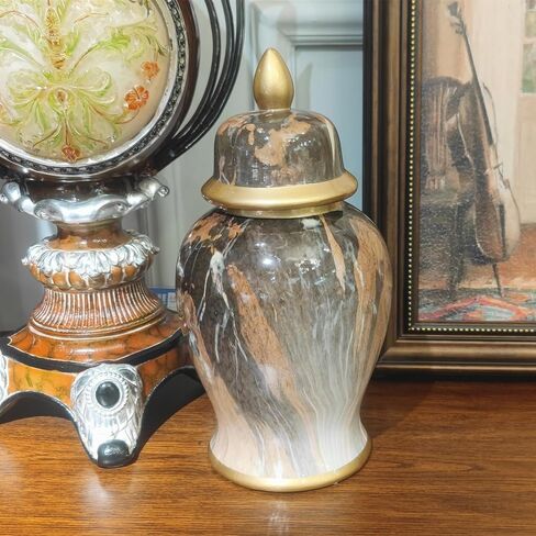 برطمان زنجبيل سيراميك بنمط رخامي مع غطاء برطمان معبد مزخرف للمنزل والمكتب وغرفة المعيشة وغرفة النوم in Kuwait