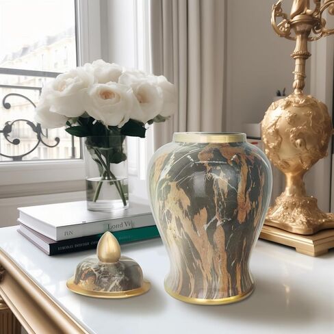 برطمان زنجبيل سيراميك بنمط رخامي مع غطاء برطمان معبد مزخرف للمنزل والمكتب وغرفة المعيشة وغرفة النوم in Kuwait