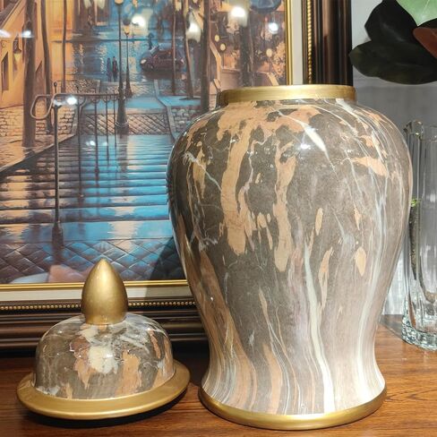 برطمان زنجبيل سيراميك بنمط رخامي مع غطاء برطمان معبد مزخرف للمنزل والمكتب وغرفة المعيشة وغرفة النوم in Kuwait