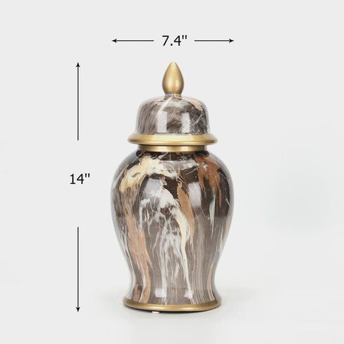 برطمان زنجبيل سيراميك بنمط رخامي مع غطاء برطمان معبد مزخرف للمنزل والمكتب وغرفة المعيشة وغرفة النوم in Kuwait