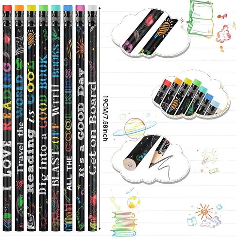Pasimy 120 Pcs Reading Motivational Pencils Bulk Black Novelty Wooden Pencils with Eraser Classroom Inspirational Pencils with Sayings for Kids Student Teacher School Reward Gifts Stationery Party in Saudi Arabia