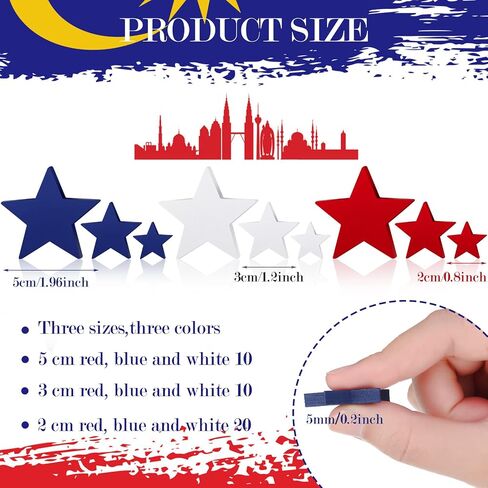 Wood Stars Decorations Wooden Stars for Crafts Red White Blue Labor Day Star Ornaments Star Shaped Cutouts Tiered Tray Decor for 4th of July Independence Memorial Day (240 Pcs, 0.4, 0.8, 1.2 Inch) in Saudi Arabia