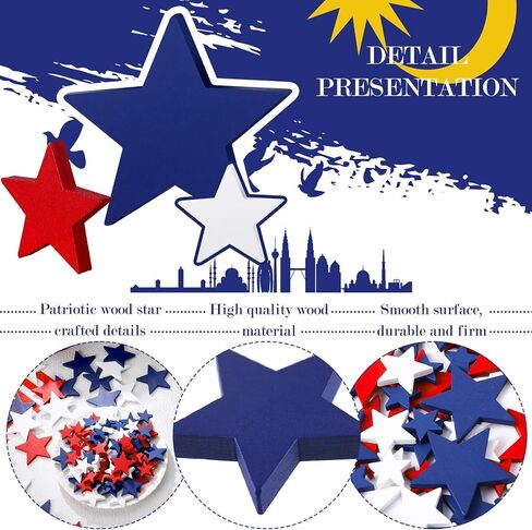 Wood Stars Decorations Wooden Stars for Crafts Red White Blue Labor Day Star Ornaments Star Shaped Cutouts Tiered Tray Decor for 4th of July Independence Memorial Day (240 Pcs, 0.4, 0.8, 1.2 Inch) in Saudi Arabia