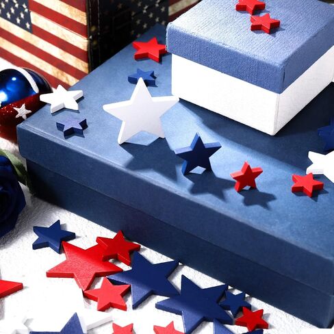 Wood Stars Decorations Wooden Stars for Crafts Red White Blue Labor Day Star Ornaments Star Shaped Cutouts Tiered Tray Decor for 4th of July Independence Memorial Day (240 Pcs, 0.4, 0.8, 1.2 Inch) in Saudi Arabia