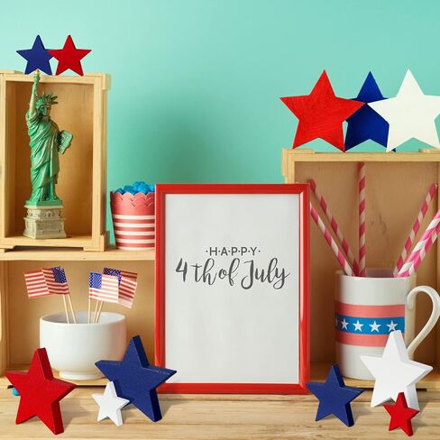 Wood Stars Decorations Wooden Stars for Crafts Red White Blue Labor Day Star Ornaments Star Shaped Cutouts Tiered Tray Decor for 4th of July Independence Memorial Day (240 Pcs, 0.4, 0.8, 1.2 Inch) in Saudi Arabia