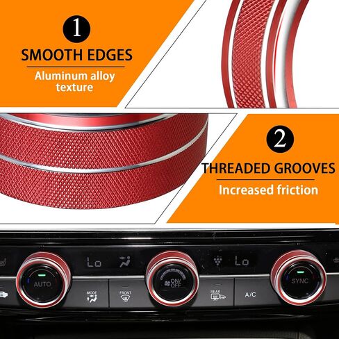 TOMALL 4 قطع من غطاء وحدة التحكم المركزية من الألومنيوم متوافق مع Honda CRV CR-V 2017 2018 2019 2020 غطاء مقبض حجم الصوت مقبض مكيف الهواء AC محرك بدء التشغيل وغطاء زر الزخرفة الدائري (أحمر) in Saudi Arabia