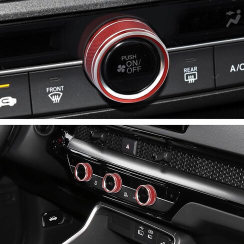TOMALL 4 قطع من غطاء وحدة التحكم المركزية من الألومنيوم متوافق مع Honda CRV CR-V 2017 2018 2019 2020 غطاء مقبض حجم الصوت مقبض مكيف الهواء AC محرك بدء التشغيل وغطاء زر الزخرفة الدائري (أحمر) in Saudi Arabia