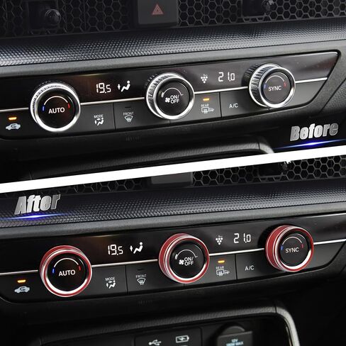 TOMALL 4 قطع من غطاء وحدة التحكم المركزية من الألومنيوم متوافق مع Honda CRV CR-V 2017 2018 2019 2020 غطاء مقبض حجم الصوت مقبض مكيف الهواء AC محرك بدء التشغيل وغطاء زر الزخرفة الدائري (أحمر) in Saudi Arabia