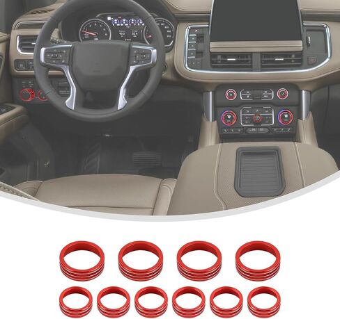 Linskip Dash Control Knob Trim Kit متوافق مع 2024 2023 2022 2021 Chevy Suburban، مناسب لسيارة شيفروليه تاهو 2021-2024، أغطية مقابض التبديل للملحقات الداخلية Suburban وTahoe (أحمر) in Kuwait