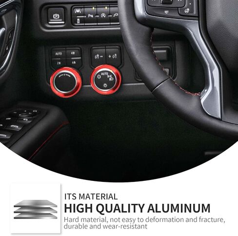 Linskip Dash Control Knob Trim Kit متوافق مع 2024 2023 2022 2021 Chevy Suburban، مناسب لسيارة شيفروليه تاهو 2021-2024، أغطية مقابض التبديل للملحقات الداخلية Suburban وTahoe (أحمر) in Kuwait