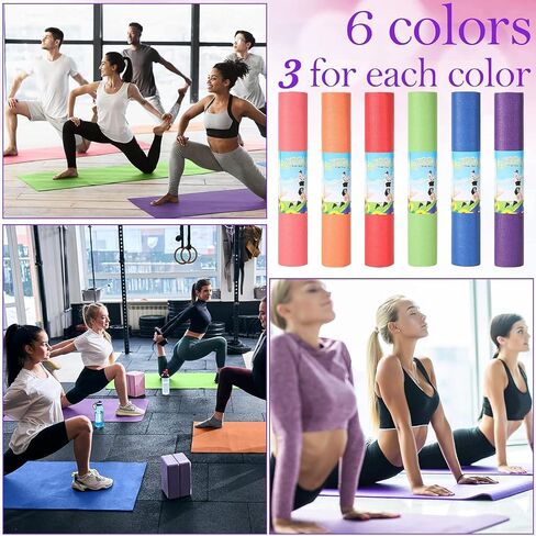 18 Pieces Yoga Mats Bulk Non Slip Exercise Mats Fitness Mats Workout Mats for Women Men Kids Home Workout Gym Floor Exercising, 6 Colors, 68 x 24 x 0.12 Inches in Saudi Arabia