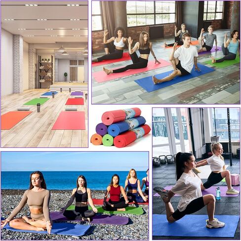 18 Pieces Yoga Mats Bulk Non Slip Exercise Mats Fitness Mats Workout Mats for Women Men Kids Home Workout Gym Floor Exercising, 6 Colors, 68 x 24 x 0.12 Inches in Saudi Arabia