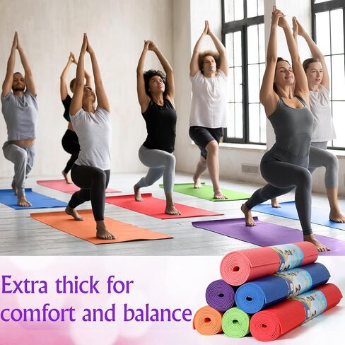 18 Pieces Yoga Mats Bulk Non Slip Exercise Mats Fitness Mats Workout Mats for Women Men Kids Home Workout Gym Floor Exercising, 6 Colors, 68 x 24 x 0.12 Inches in Saudi Arabia