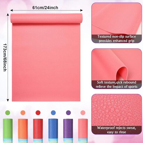 18 Pieces Yoga Mats Bulk Non Slip Exercise Mats Fitness Mats Workout Mats for Women Men Kids Home Workout Gym Floor Exercising, 6 Colors, 68 x 24 x 0.12 Inches in Saudi Arabia
