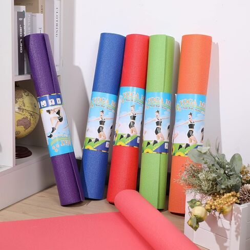 18 Pieces Yoga Mats Bulk Non Slip Exercise Mats Fitness Mats Workout Mats for Women Men Kids Home Workout Gym Floor Exercising, 6 Colors, 68 x 24 x 0.12 Inches in Saudi Arabia