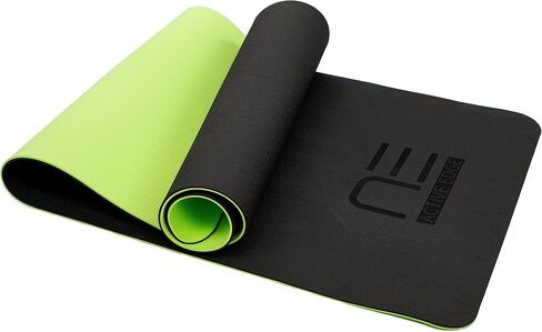 TPE Yoga Mat - Extra Thick 6mm Workout Mat for Home Gym | Black/Green Color | Non-Slip, Durable, and Comfortable | Ideal for Yoga, Pilates, Exercise | Carry Strap Included in Saudi Arabia