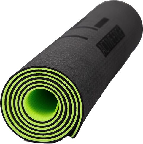 TPE Yoga Mat - Extra Thick 6mm Workout Mat for Home Gym | Black/Green Color | Non-Slip, Durable, and Comfortable | Ideal for Yoga, Pilates, Exercise | Carry Strap Included in Saudi Arabia