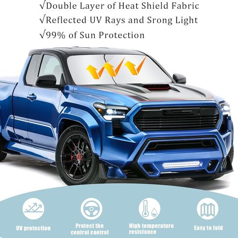 قطعتان من مظلة الشمس للزجاج الأمامي للسيارة، واقي شمسي للنافذة الأمامية للسيارة قابل للطي، واقي من أشعة الشمس فوق البنفسجية للسيارة، ملحقات داخلية عالمية لصيف السيارة (31.1 بوصة × 27.9 بوصة) in Kuwait