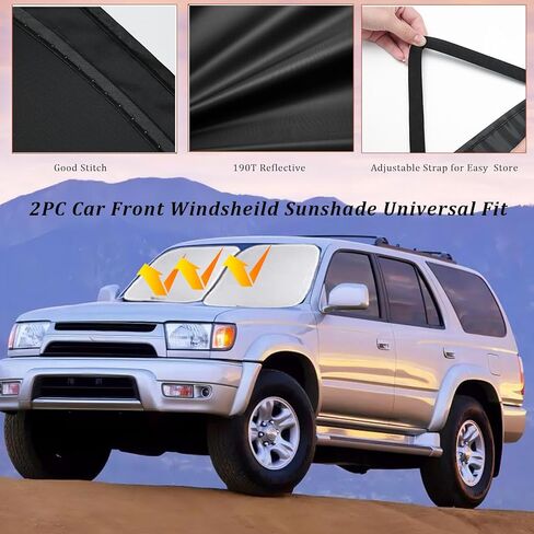 قطعتان من مظلة الشمس للزجاج الأمامي للسيارة، واقي شمسي للنافذة الأمامية للسيارة قابل للطي، واقي من أشعة الشمس فوق البنفسجية للسيارة، ملحقات داخلية عالمية لصيف السيارة (31.1 بوصة × 27.9 بوصة) in Kuwait