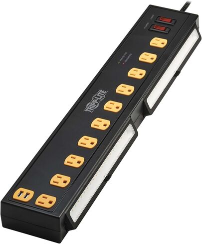 Tripp Lite Heavy Duty Surge Protector Power Strip with Work Lights, 10-Outlets for Industrial & Garage, 2 USB Ports, 10ft Power Cord, 4500 Joules, 150,000 Insurance (TLP1010USB) in Saudi Arabia