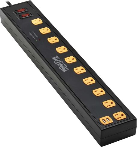 Tripp Lite Heavy Duty Surge Protector Power Strip with Work Lights, 10-Outlets for Industrial & Garage, 2 USB Ports, 10ft Power Cord, 4500 Joules, 150,000 Insurance (TLP1010USB) in Saudi Arabia