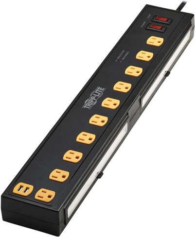 Tripp Lite Heavy Duty Surge Protector Power Strip with Work Lights, 10-Outlets for Industrial & Garage, 2 USB Ports, 10ft Power Cord, 4500 Joules, 150,000 Insurance (TLP1010USB) in Saudi Arabia