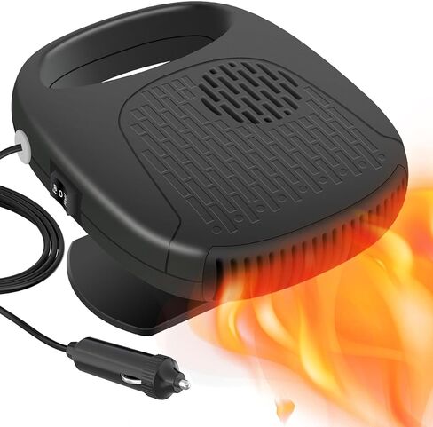 سخان السيارة، سخان الزجاج الأمامي المحمول 12 فولت مع تنقية الهواء 2 في 1 وظيفة التسخين والتبريد السريع، قابس في ولاعة السجائر ومزيل صقيع السيارة (أسود) in Kuwait