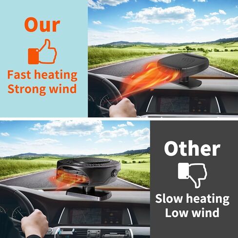 سخان السيارة، سخان الزجاج الأمامي المحمول 12 فولت مع تنقية الهواء 2 في 1 وظيفة التسخين والتبريد السريع، قابس في ولاعة السجائر ومزيل صقيع السيارة (أسود) in Kuwait