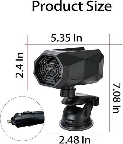 مزيل الصقيع لسخان السيارة، مزيل ضباب الزجاج الأمامي المحمول بقدرة 12 فولت 150 وات، وظيفة التسخين والتبريد مع قابس ولاعة السجائر وقاعدة دوارة 360 درجة، مروحة الزجاج الأمامي للسيارة مع حامل شفط لجميع السيارات in Kuwait