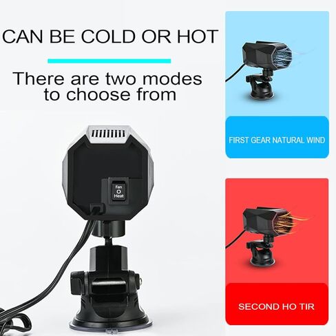 مزيل الصقيع لسخان السيارة، مزيل ضباب الزجاج الأمامي المحمول بقدرة 12 فولت 150 وات، وظيفة التسخين والتبريد مع قابس ولاعة السجائر وقاعدة دوارة 360 درجة، مروحة الزجاج الأمامي للسيارة مع حامل شفط لجميع السيارات in Kuwait