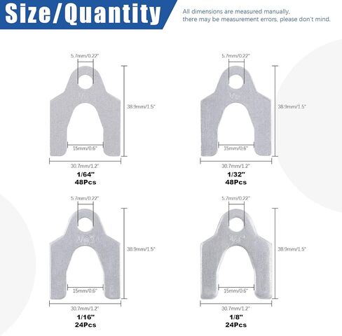 Glarks 144Pcs 1/16" 1/64" 1/32" 1/8" Universal Body Shim Assortment Kit, 4 Size Universal Auto Alignment Body Shim for Adjusting Body Parts or Camber Alignment in Saudi Arabia