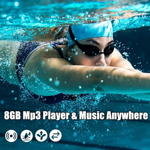 مشغل MP3 مقاوم للماء للسباحة، IPX8 8GB للسباحة تحت الماء MP3، الجري، الرياضات المائية، وقت اللعب 20 ساعة، كابل شحن مغناطيسي in Kuwait