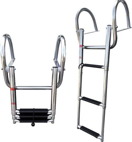 3 Steps Pontoon Boat Ladder, Stainless Steel Telescoping Inboard Boat Ladder Heavy Duty Rear Entry Custom Swim Deck Ladder with Pedal Hand Railing Ladder in Saudi Arabia