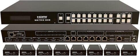 محول عالي الوضوح 8x8 HDbaseT Matrix مع 8 أجهزة استقبال (CAT5e أو CAT6) 1080p HDMI HDCP2.2 توجيه HDTV SPDIF Audio CONTROL4 Savant Home Automation (8x8 HDbaseT Matrix مع مخرج HDMI واحد) in Kuwait