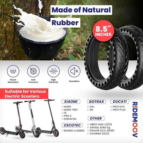 إطارات صلبة متقدمة مقاس 8.5 بوصة للدراجات البخارية الكهربائية Gotrax GXL & XR/Xiaomi M365 & PRO تصميم قرص العسل، متين، غير قابل للانزلاق - معدات حماية إضافية، غطاء مسند وأدوات التثبيت متضمنة in Kuwait
