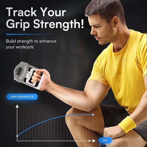 جهاز اختبار قوة قبضة Prestige - مقياس قوة اليد الإلكتروني مع أجهزة استشعار دقيقة ومقبض قابل للتعديل - يناسب معظم الأيدي - 90 كجم/198 رطلاً. قراءة الطاقة القصوى - للاستخدام المنزلي والرياضي وإعادة التأهيل والاستخدام السريري in Kuwait