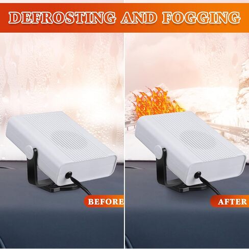 2 Pcs 12V 150W Portable Car Heater 2 in 1 Heater and Cooling Fan Heater Windshield Defogger Auto Car Defroster Windshield Heater in Cigarette Lighter with 360° Rotary Base for Cars(White) in Saudi Arabia
