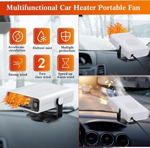 2 Pcs 12V 150W Portable Car Heater 2 in 1 Heater and Cooling Fan Heater Windshield Defogger Auto Car Defroster Windshield Heater in Cigarette Lighter with 360° Rotary Base for Cars(White) in Saudi Arabia