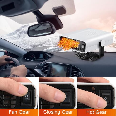 2 Pcs 12V 150W Portable Car Heater 2 in 1 Heater and Cooling Fan Heater Windshield Defogger Auto Car Defroster Windshield Heater in Cigarette Lighter with 360° Rotary Base for Cars(White) in Saudi Arabia