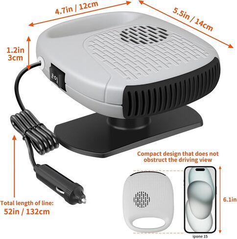 Portable Car Heater, 12V Windshield Heater with Air Purification 2 in 1 Fast Heating & Cooling Function Plug in Cigarette Lighter Car Defroster(White) in Saudi Arabia