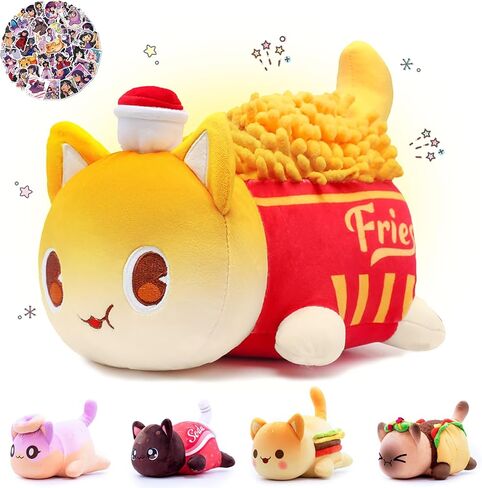 KOWSI 61PCS 11inches Cheeseburger Cat Plush + 60Sticker Meemeows Cute Food Cat Plush Collection 100% Polyester Plushie Pillow Embroidered Soft Stuffed Animal Collectible (Cheeseburger Cat) in Saudi Arabia