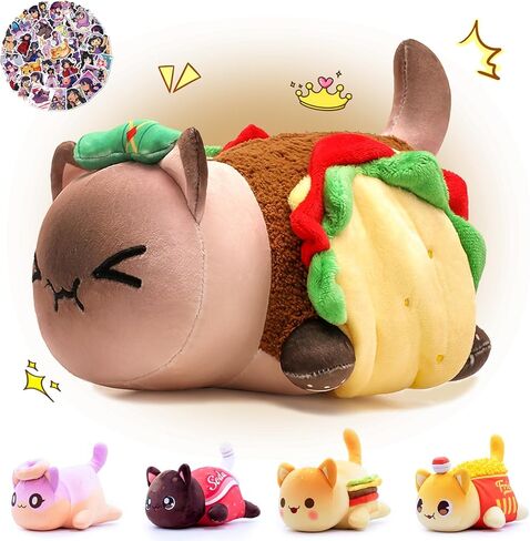 KOWSI 61PCS 11inches Cheeseburger Cat Plush + 60Sticker Meemeows Cute Food Cat Plush Collection 100% Polyester Plushie Pillow Embroidered Soft Stuffed Animal Collectible (Cheeseburger Cat) in Saudi Arabia