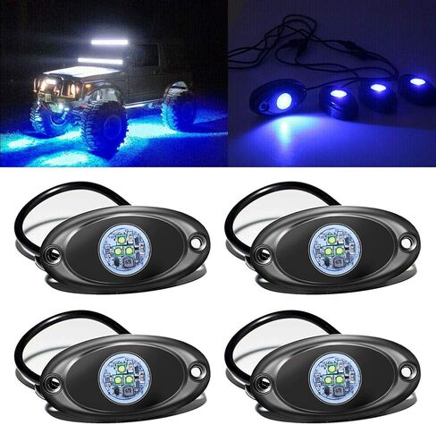 4 Pods LED Rock Light for Jeep ATV SUV Offroad Car Truck Boat Underbody Glow Trail Rig Lamp Underglow LED Neon Lights Waterproof 12V 24V Yellow Orange (Amber) in Kuwait