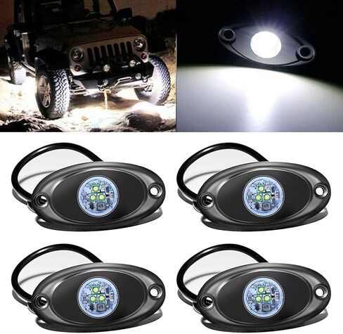 4 Pods LED Rock Light for Jeep ATV SUV Offroad Car Truck Boat Underbody Glow Trail Rig Lamp Underglow LED Neon Lights Waterproof 12V 24V Yellow Orange (Amber) in Kuwait