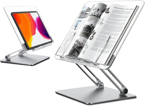 حامل كتب أكريليك، حامل عرض الكتب، حامل كمبيوتر محمول شفاف، قابل للطي، للكتب/الكمبيوتر اللوحي/قارئ الكتب الإلكترونية/الكمبيوتر المحمول، مشابك صفحات قابلة للسحب، ارتفاع وزاوية قابلة للتعديل، القراءة، الدراسة، WFH، الطبخ in Kuwait