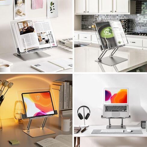 حامل كتب أكريليك، حامل عرض الكتب، حامل كمبيوتر محمول شفاف، قابل للطي، للكتب/الكمبيوتر اللوحي/قارئ الكتب الإلكترونية/الكمبيوتر المحمول، مشابك صفحات قابلة للسحب، ارتفاع وزاوية قابلة للتعديل، القراءة، الدراسة، WFH، الطبخ in Kuwait