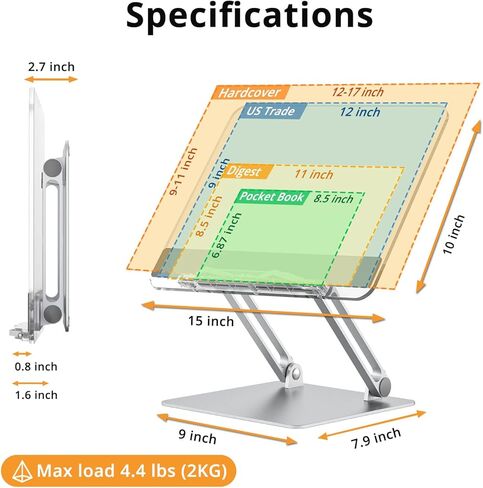 حامل كتب أكريليك، حامل عرض الكتب، حامل كمبيوتر محمول شفاف، قابل للطي، للكتب/الكمبيوتر اللوحي/قارئ الكتب الإلكترونية/الكمبيوتر المحمول، مشابك صفحات قابلة للسحب، ارتفاع وزاوية قابلة للتعديل، القراءة، الدراسة، WFH، الطبخ in Kuwait