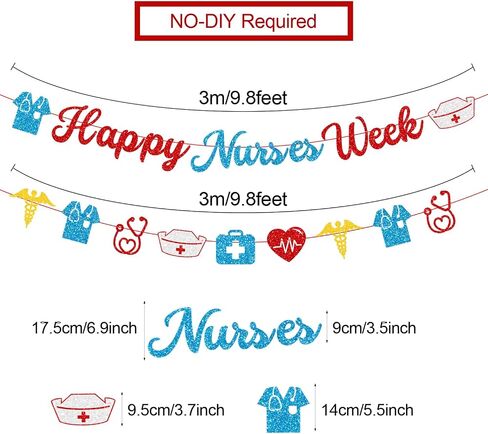 Glittery Happy Nurses Week Banner Red Blue Nurse Appreciation Week Decorations Nurse Day Fireplace Wall Garland Thank You Nurses Nursing School Party Decorations in Saudi Arabia