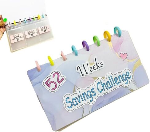 ملف التوفير l تحدي التوفير لمدة 52 أسبوعًا، كتاب الميزانية القابل لإعادة الاستخدام، مجلد التوفير النقدي، كتاب تحديات التوفير مع الأظرف، منظم النقود مع غطاء بلوري، مخطط كتاب الميزانية (قطعة واحدة) in Kuwait