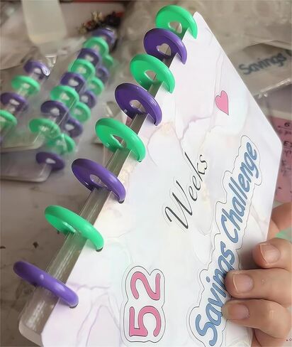 ملف التوفير l تحدي التوفير لمدة 52 أسبوعًا، كتاب الميزانية القابل لإعادة الاستخدام، مجلد التوفير النقدي، كتاب تحديات التوفير مع الأظرف، منظم النقود مع غطاء بلوري، مخطط كتاب الميزانية (قطعة واحدة) in Kuwait